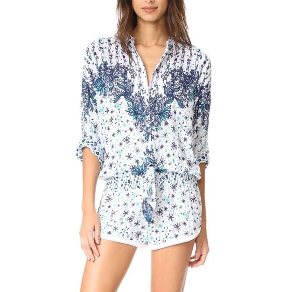 Poupette St Barth Women Sz XS Floral Kim 3/4 Sleeve Button Front Romper $275 - Picture 15 of 15